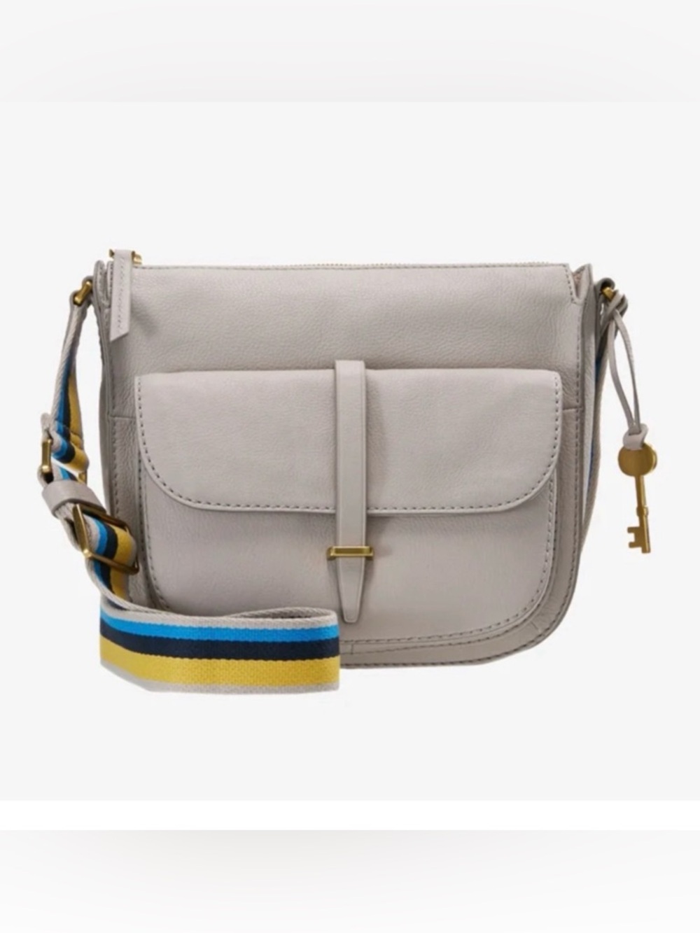 Fossil Kinley Small Leather Crossbody Bag Graystone Striped Webbing Strap